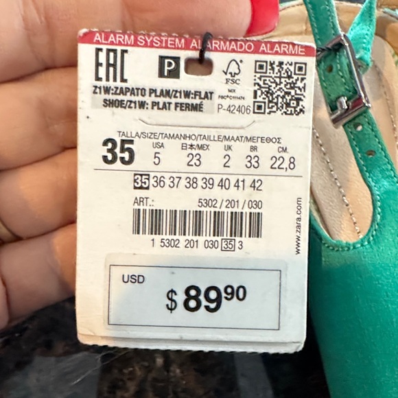 Zara NWT Green sling back Crystal Embellishments one missing stone size 35 - Picture 4 of 12